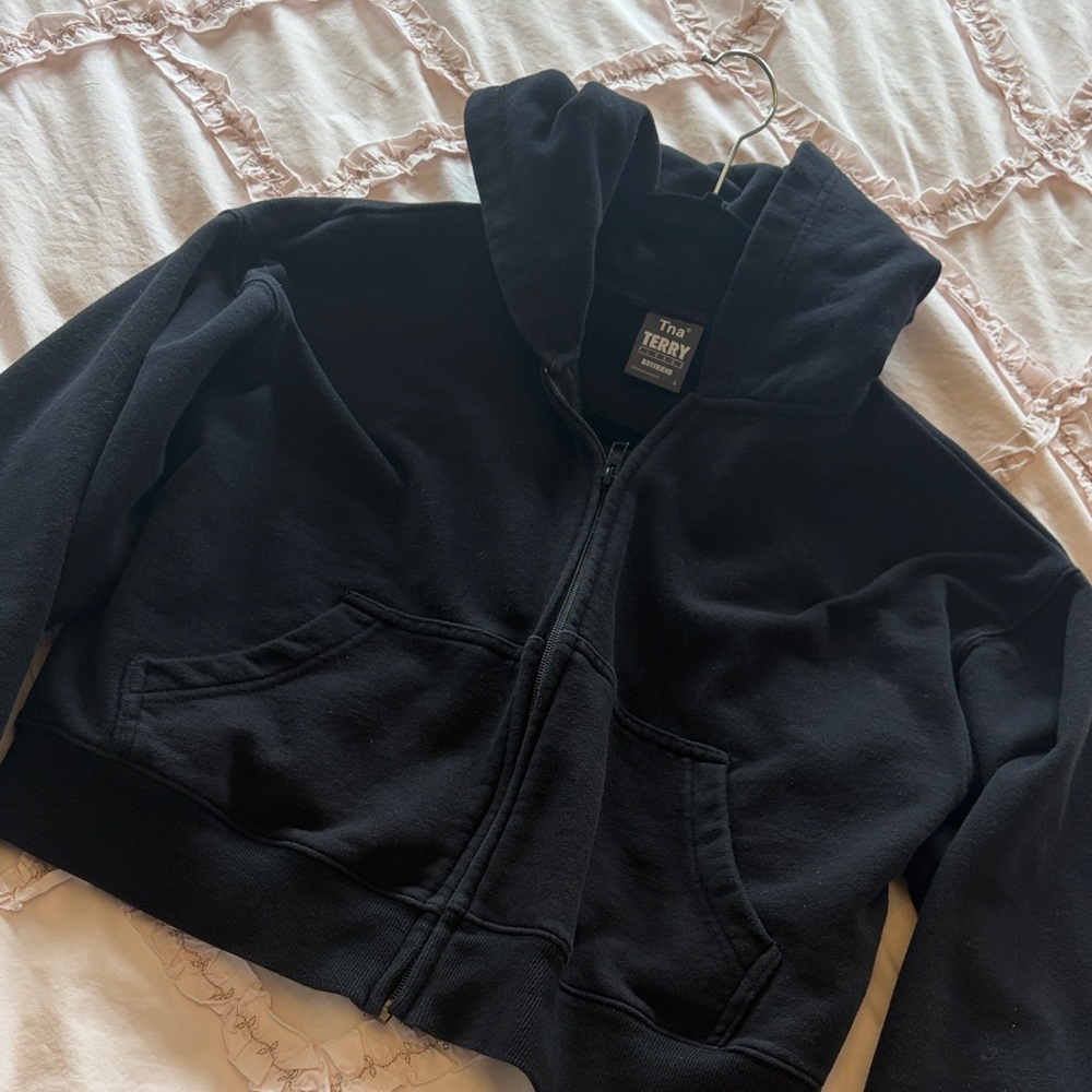 Women's black zip-up hooded jacket
